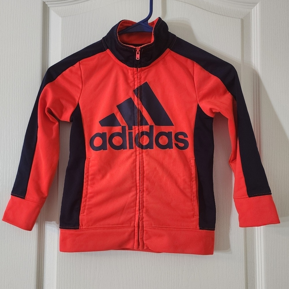 Adidas Kids Track Jacket Size 5 Orange Navy Blue Full Zip Logo AG6059